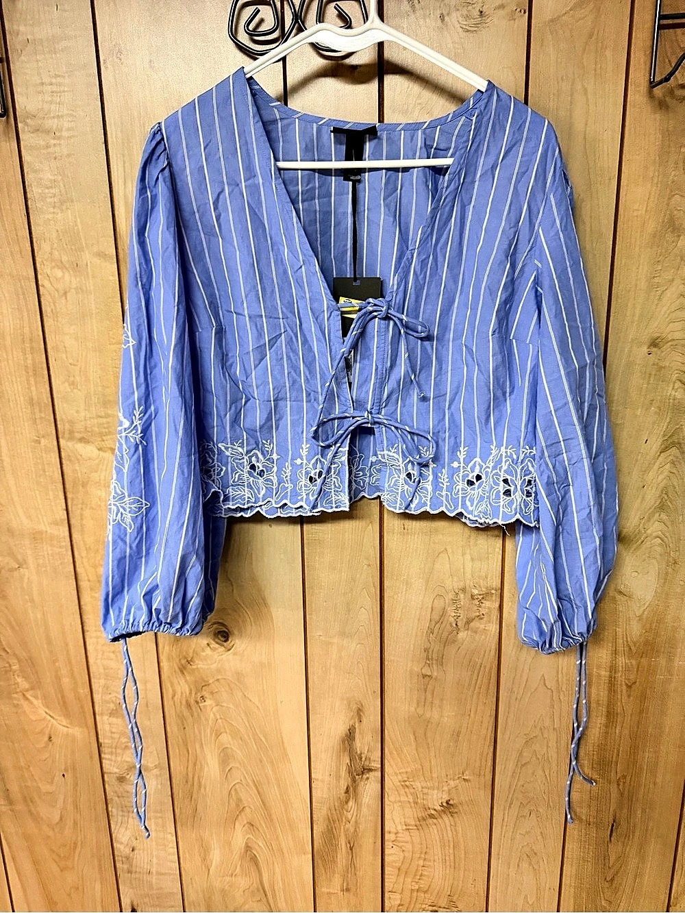 Future Collective Striped Cropped Blouse in Blue Size Small NWT